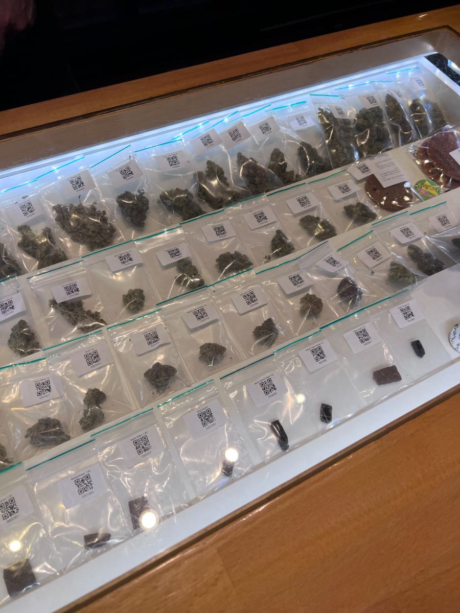 Premium cannabis flower in glass containers